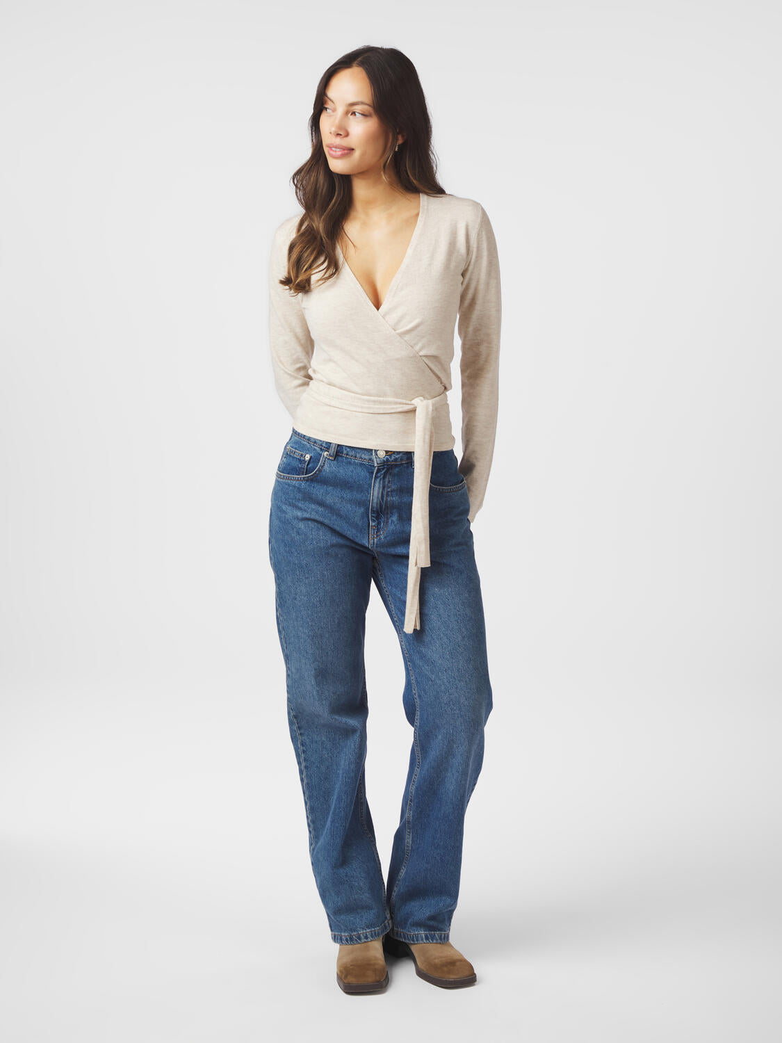 Tilfa Knit Wrap bluse - Sand